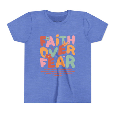 Faith Over Fear Youth T‑Shirt — Colorful Floral Christian Tee (Psalm 27:1)