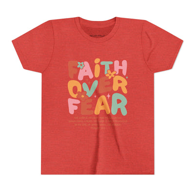 Faith Over Fear Youth T‑Shirt — Colorful Floral Christian Tee (Psalm 27:1)