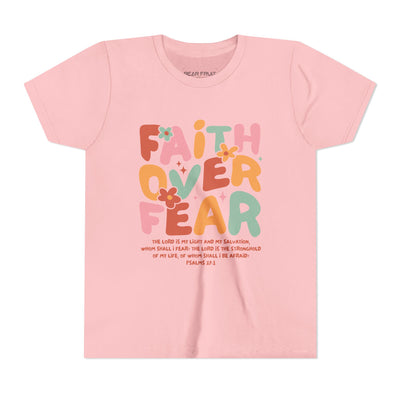 Faith Over Fear Youth T‑Shirt — Colorful Floral Christian Tee (Psalm 27:1)