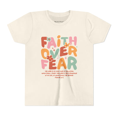 Faith Over Fear Youth T‑Shirt — Colorful Floral Christian Tee (Psalm 27:1)