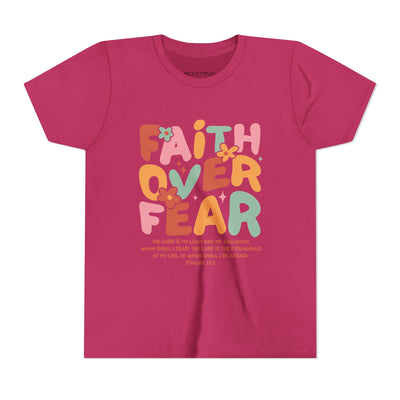 Faith Over Fear Youth T‑Shirt — Colorful Floral Christian Tee (Psalm 27:1)